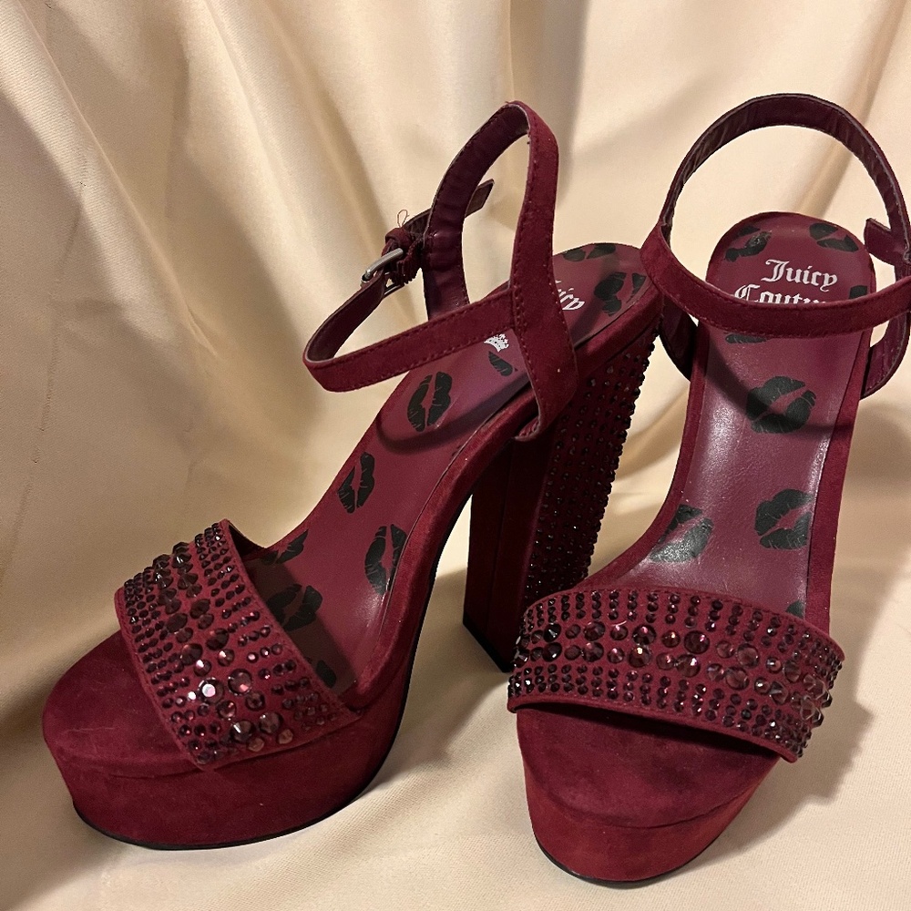 Juicy Couture "Trice" maroon rhinestone platform high heels